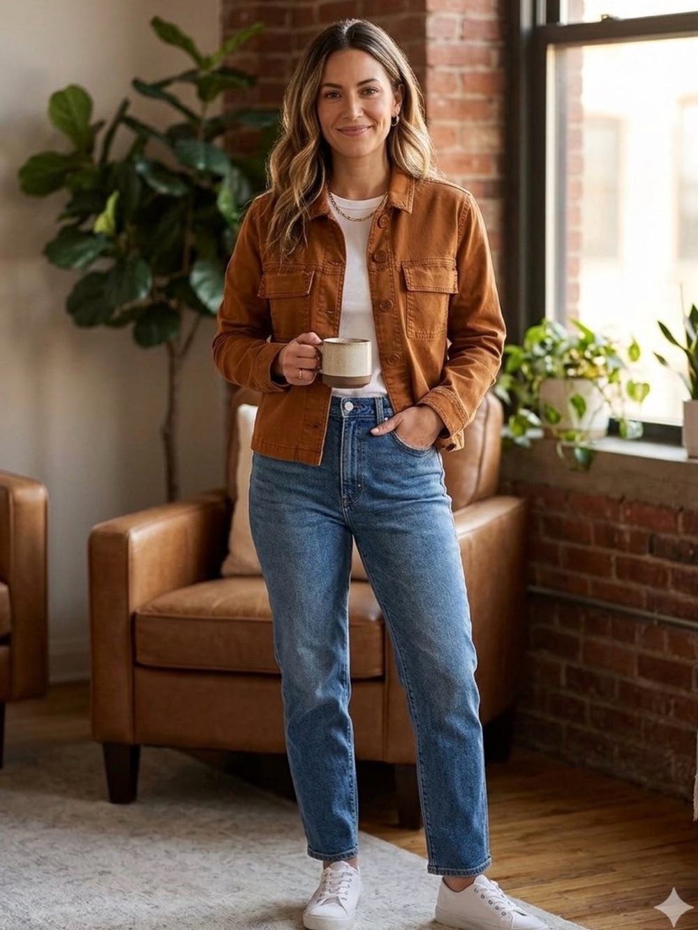 Nicole Miller Rust Brown Button-Front Jean Jacket